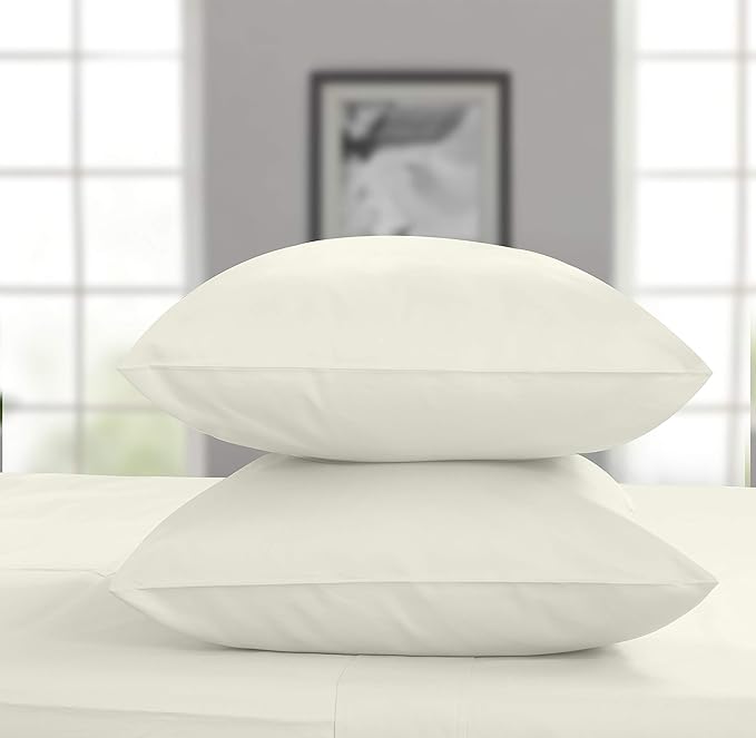 1200 Thread Count 100% Supima Cotton Pillow Covers, Luxury Smooth Solid Sateen | Ivory