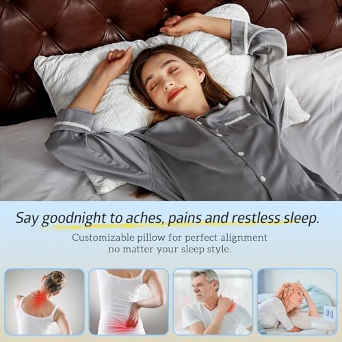 Hot Sleepers, Adjustable Firm Soft Support Bed Pillows Perfect for Back Neck Pain and Side Sleeping with Cover, White