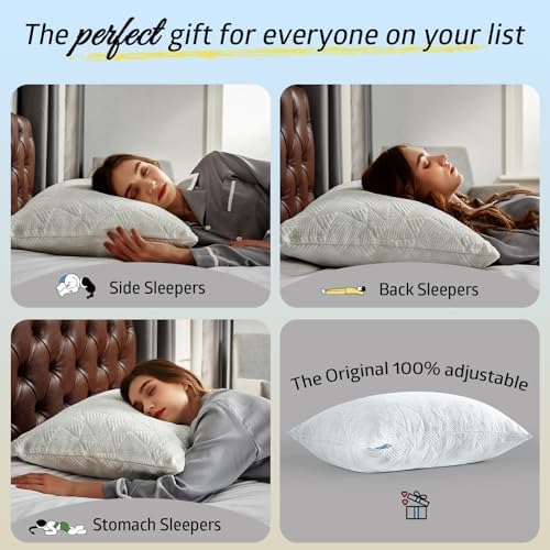 Hot Sleepers, Adjustable Firm Soft Support Bed Pillows Perfect for Back Neck Pain and Side Sleeping with Cover, White