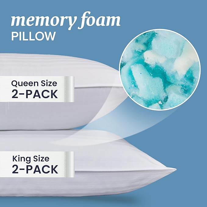 Hotel Collection 4-Pillow Set – 2 Down Alt & 2 Memory Foam Queen Pillows