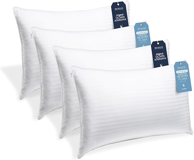 Hotel Collection 4-Pillow Set – 2 Down Alt & 2 Memory Foam Queen Pillows