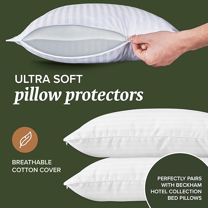 Hotel Collection Queen Size White Pillow Protector with Zipper Set of 2