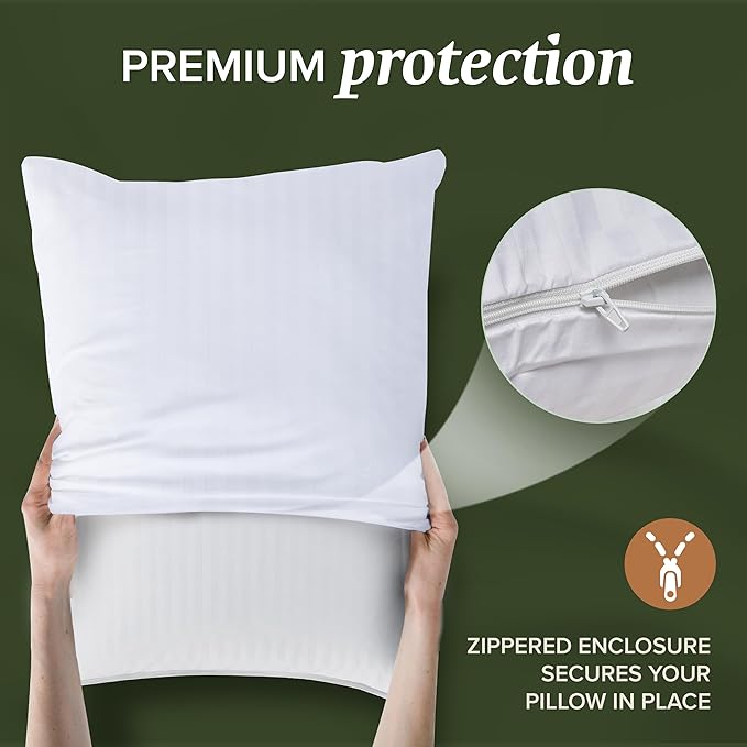 Hotel Collection Queen Size White Pillow Protector with Zipper Set of 2