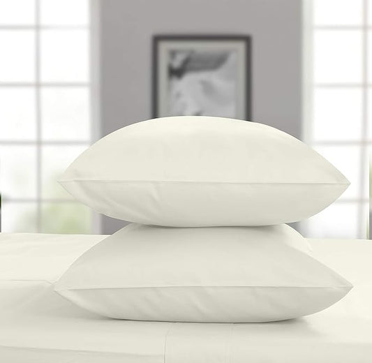 1200 Thread Count 100% Supima Cotton Pillow Covers, Luxury Smooth Solid Sateen | Ivory