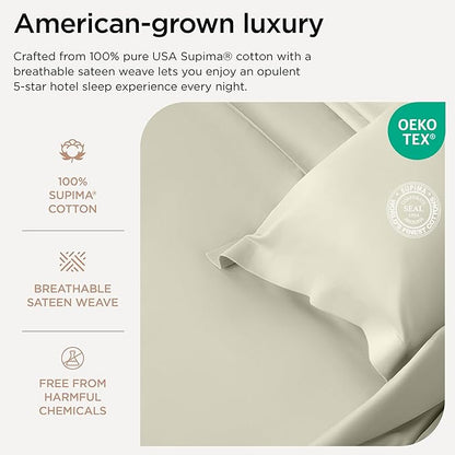 1200 Thread Count 100% Supima Cotton Pillow Covers, Luxury Smooth Solid Sateen | Ivory