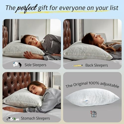 Hot Sleepers, Adjustable Firm Soft Support Bed Pillows Perfect for Back Neck Pain and Side Sleeping with Cover, White