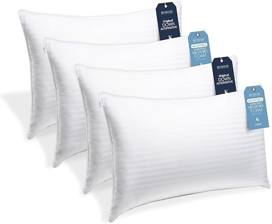 Hotel Collection 4-Pillow Set – 2 Down Alt & 2 Memory Foam Queen Pillows
