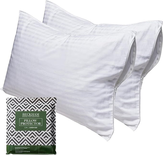 Hotel Collection Queen Size White Pillow Protector with Zipper Set of 2