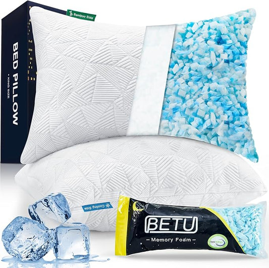 Hot Sleepers, Adjustable Firm Soft Support Bed Pillows Perfect for Back Neck Pain and Side Sleeping with Cover, White